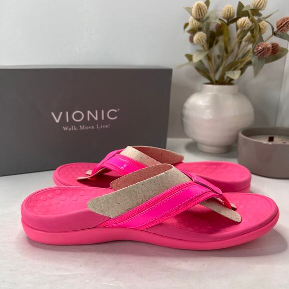Vionic Beach Tide Flip Flops Pink Slide Sandals Cotton Canvas Women 8 - Picture 7 of 10